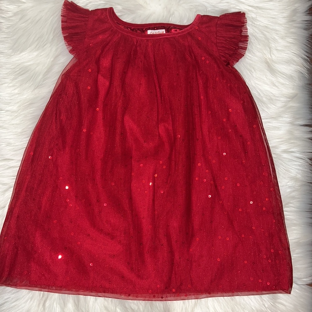 Red Sequined Mesh Short Sleeve Dress